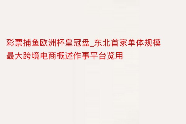 彩票捕鱼欧洲杯皇冠盘_东北首家单体规模最大跨境电商概述作事平台览用