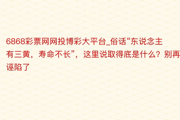 6868彩票网网投博彩大平台_俗话“东说念主有三黄，寿命不长”，这里说取得底是什么？别再诬陷了