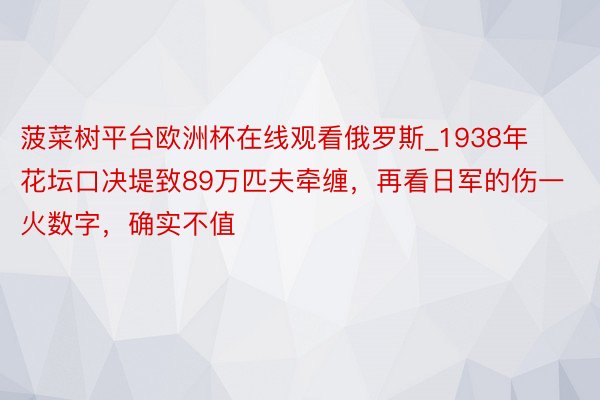 菠菜树平台欧洲杯在线观看俄罗斯_1938年花坛口决堤致89万匹夫牵缠，再看日军的伤一火数字，确实不值