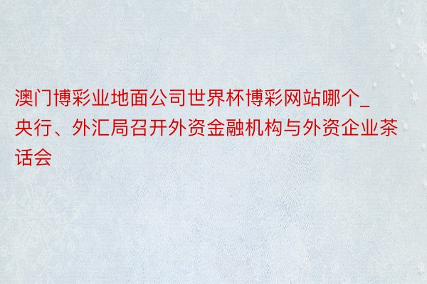 澳门博彩业地面公司世界杯博彩网站哪个_央行、外汇局召开外资金融机构与外资企业茶话会